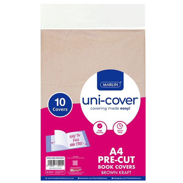 Marlin Pre-cut Book Covers A4 Brown Kraft 10's