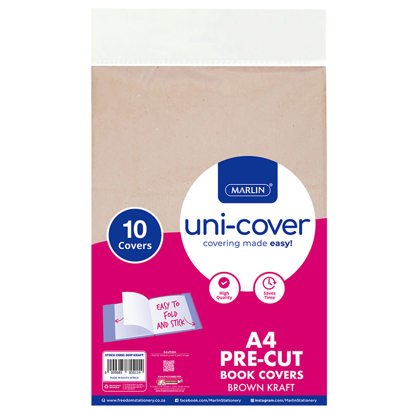 Marlin Pre-cut Book Covers A4 Brown Kraft 10's