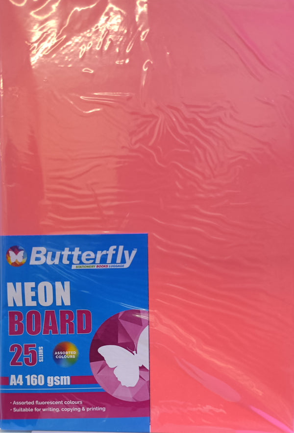Butterfly Neon Board Assorted Pack of 25 A4 160 gsm