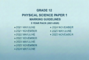 Blue Grade 12 Physical Science Paper 1 Physics Marking Guidelines 5 Year Pack 2021-2025