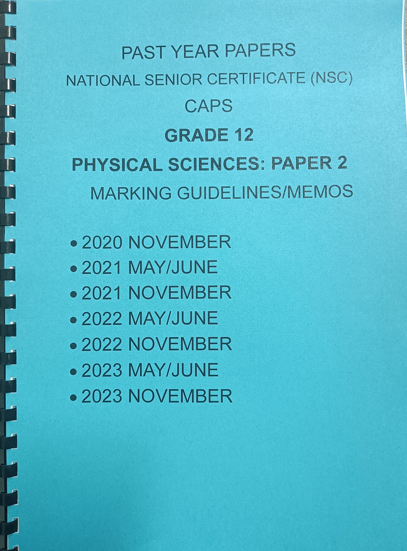 Grade 12 Physical Science Paper 2 Chemistry Past Year Papers and Memos / Answers 4 Year Pack (2020-2023)